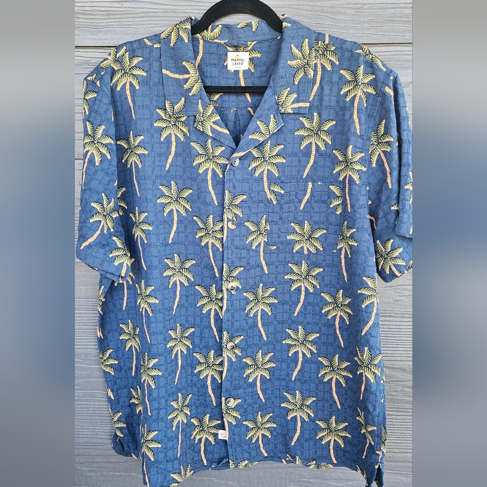 Marine Layer Navy Palm Print Shirt. Size XL